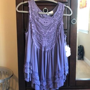 Purple Lace Mesh Tank Top